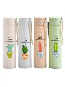 WELOUR White & Pink 4 Pcs Solid Glass Printed Water Bottle 450ML