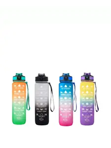 WELOUR Blue & Purple 4 Pieces Time Mark Printed BPA Free Water Bottle 950 ml