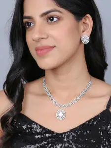 Adwitiya Collection Rhodium-Plated AD Stone-Studded Necklace & Earrings