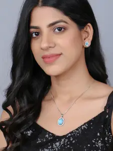 Adwitiya Collection Rhodium Plated AD Studded Necklace & Earrings