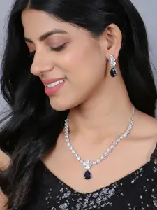 Adwitiya Collection Rhodium-Plated AD Stone-Studded Necklace & Earrings