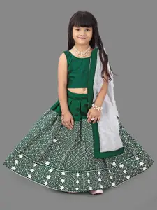 BAESD Girls Green & White Ready to Wear Lehenga & Blouse With Dupatta