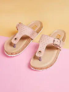 Fame Forever by Lifestyle Girls Embellished T-Strap Flats With Buckle Detail