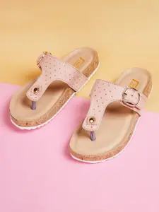 Fame Forever by Lifestyle Girls Embellished T-Strap Flats With Buckle Detail