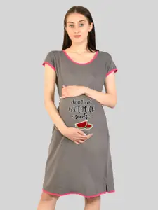 SillyBoom Typography Printed T-Shirt Maternity Nightdress