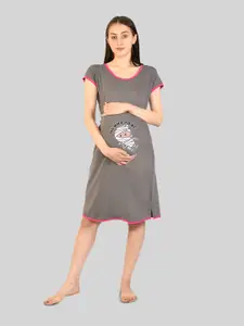 SillyBoom Graphic Printed Maternity Night Dress