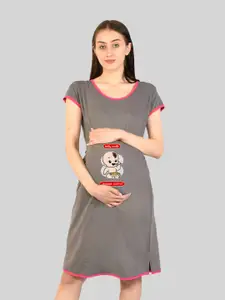 SillyBoom Graphic Printed Round Neck Maternity T-shirt Nightdress