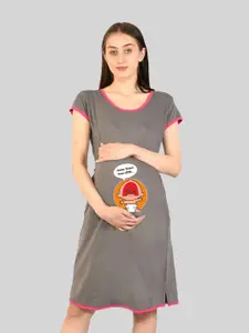 SillyBoom Graphic Printed Round Neck Maternity T-shirt Nightdress