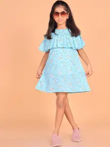 BAESD Floral Printed Flared Sleeve Ruffles Chiffon Dress