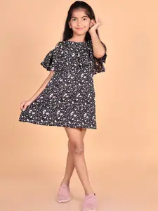 BAESD Floral Printed Flared Sleeve Ruffles Dress