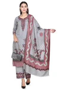 KIDAR Grey Embroidered Viscose Rayon Unstitched Dress Material