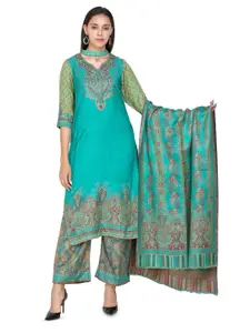 KIDAR Sea Green Embroidered Viscose Rayon Unstitched Dress Material
