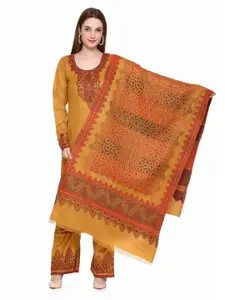 KIDAR Mustard Embroidered Viscose Rayon Unstitched Dress Material