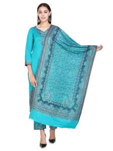 KIDAR Blue Embroidered Viscose Rayon Unstitched Dress Material