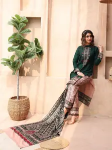 KIDAR Green Embroidered Viscose Rayon Unstitched Dress Material