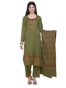 KIDAR Green Embroidered Viscose Rayon Unstitched Dress Material