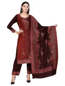 KIDAR Brown Embroidered Viscose Rayon Unstitched Dress Material