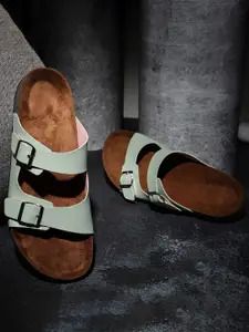 MOZAFIA Textured Open Toe Flats