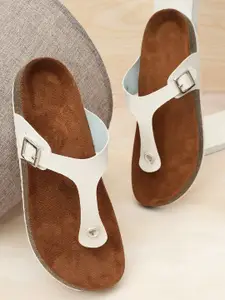 MOZAFIA T-Strap Flats With Buckle Detail