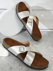 MOZAFIA Cross Strap Open Toe Flats With Buckle Detail