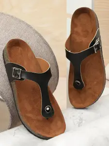 MOZAFIA Textured Open Toe T-Strap Flats