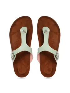 MOZAFIA T-Strap Flats With Buckle Detail