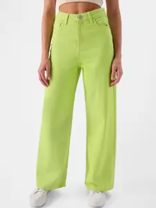 The Souled Store Women Lime Green Wide Leg Jeans