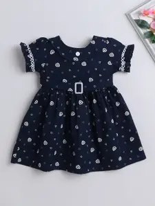 The Magic Wand Infant Girls Conversational Printed Puff Sleeves Fit & Flare Cotton Dress