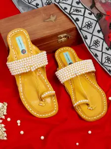 PehnawaCraft Embellished Beaded Leather Ethnic One Toe Flats