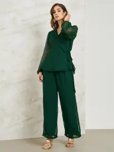 Styli V-Neck Wrap Top With Trousers