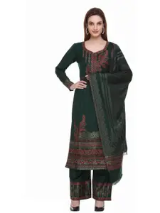 KIDAR Green & Red Embroidered Viscose Rayon Unstitched Dress Material