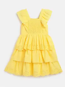 Chicco Girls Self Design Smocked Cotton Fit & Flare Dress