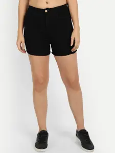 DressBerry Women Black Slim Fit High-Rise Denim Denim Shorts