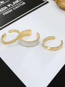 MYKI Set Of 3 Gold-Plated Stainless Steel Cubic Zirconia-Studded Finger Ring