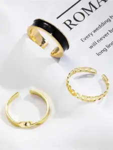 MYKI Set Of 3 Gold-Plated CZ-Studded Adjustable Finger Ring