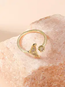 MYKI Gold-Plated CZ-Studded Little Fish Tail Detail Adjustable Finger Ring