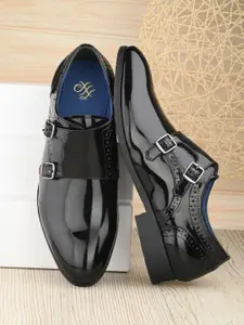 House of Pataudi Men Perforated Double Strap Formal Monk Shoes