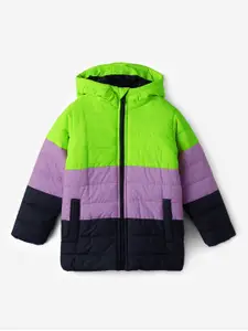 The Souled Store Boys Lime Green Lavender Colourblocked Windcheater Puffer Jacket