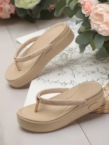 ELLE Rose Gold Embellished Wedge Sandals
