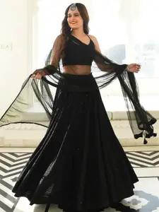 FABPIXEL Embroidered Sequinned Semi-Stitched Lehenga & Unstitched Blouse With Dupatta