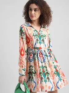 ONLY Ethnic Motifs Printed Gathered A-Line Dress