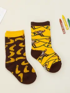 Yellow Bee Boys Pack Of 2 Printed Cotton Above Ankle-Length Socks