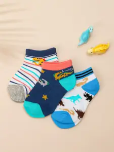 Yellow Bee Boys Pack of 3 Patterned Cotton Ankle Socks