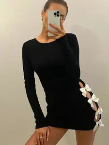 StyleCast Black Round Neck Cut Out Bodycon Mini Dress