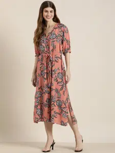 DILLINGER Floral Print A-Line Midi Dress