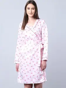 Aila Printed Above Knee Length Wrap Nightdress