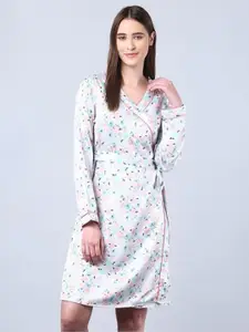 Aila Floral Printed Long Sleeves Wrap Nightdress