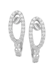 Silverwala 925 Silver Cubic Zirconia Studded Contemporary Clip On Hoop Earrings