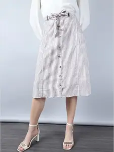 Aila Striped A-line Midi Skirt