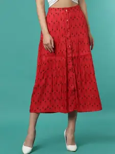 Aila Ethnic Motifs Printed Flared Midi Skirt